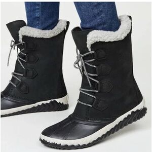 SOREL Out N About Women's Sz 10 Black-Laceup-Microfleece-Lining-Winter Tall Boot